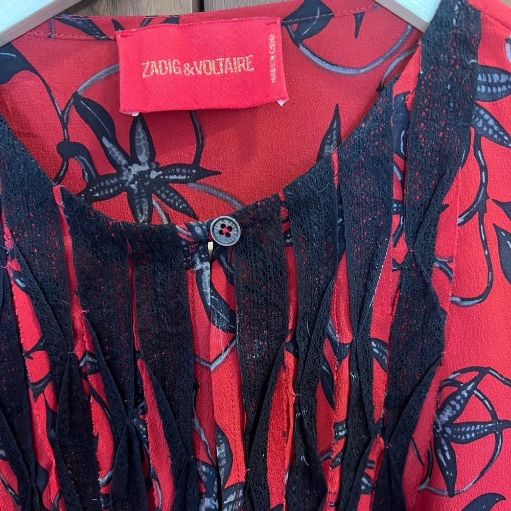 Zadig & Voltaire Red and Black Floral Long Sleeve Dress - Picture 3 of 3